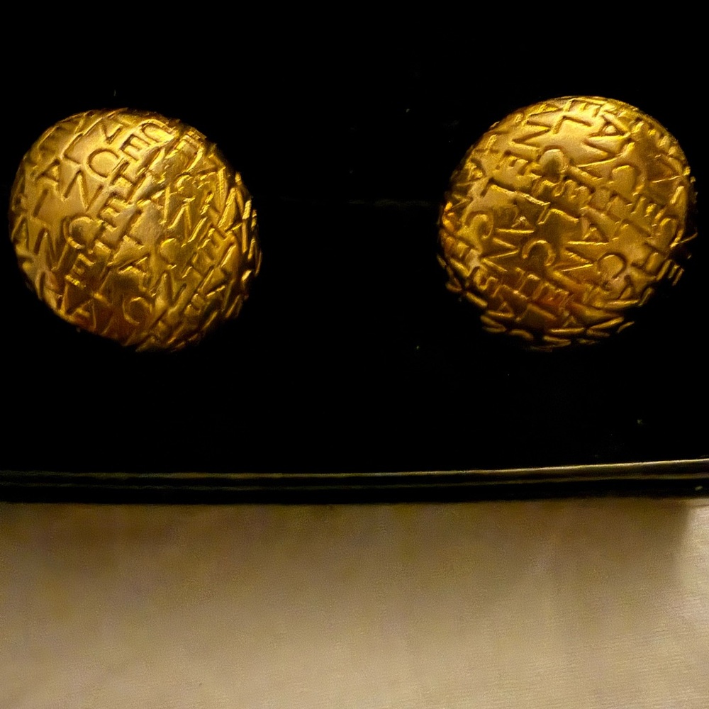 CHANEL Gold-Tone Round Clip Earrings with Yellow Accents